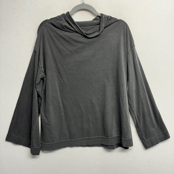 Free People Mock Neck Flare Bell Sleeve Shirt M Gray Faded Black - Picture 1 of 8